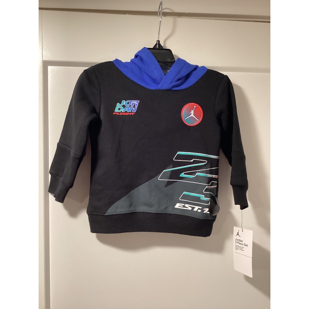 Jordan Flight Kids 2 Piece Fleece Hoodie and Joggers Set Black Blue 18M D412-023